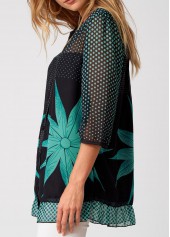 3/4 Sleeve Polka Dot Button Up Blouse