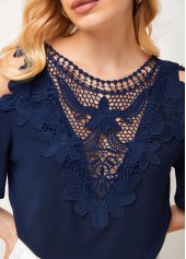 Cold Shoulder Cross Strap Lace Stitching T Shirt