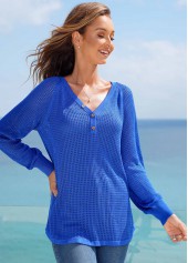 Solid Button Detail Long Sleeve Sweater