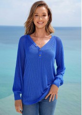 Solid Button Detail Long Sleeve Sweater