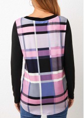 V Neck Plaid Long Sleeve T Shirt