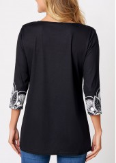 Tribal Print Black Round Neck T Shirt