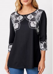 Tribal Print Black Round Neck T Shirt