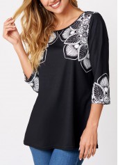 Tribal Print Black Round Neck T Shirt