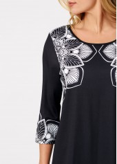 Tribal Print Black Round Neck T Shirt