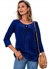 3/4 Sleeve Lace Stitching Tie Front T Shirt