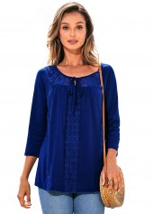 3/4 Sleeve Lace Stitching Tie Front T Shirt
