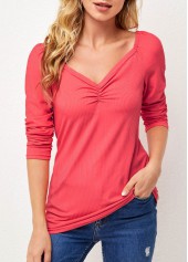 Solid Sweetheart Neckline Long Sleeve T Shirt