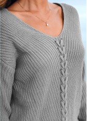 V Neck Long Sleeve Lace Up Sweater