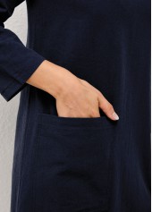 Pocket Double Slit Solid Round Neck Dress