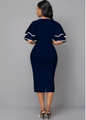 Geometric Print V Neck Sheath Dress