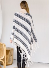 Stripe Print Tassel Long Sleeve Turtleneck Sweater