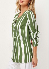 Decorative Button V Neck Striped Blouse