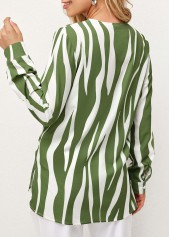 Decorative Button V Neck Striped Blouse