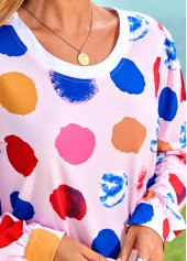 Long Sleeve Rainbow Color Polka Dot T Shirt