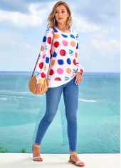 Long Sleeve Rainbow Color Polka Dot T Shirt