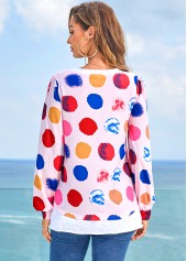 Long Sleeve Rainbow Color Polka Dot T Shirt