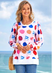 Long Sleeve Rainbow Color Polka Dot T Shirt