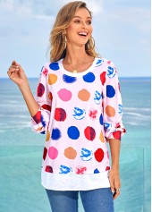 Long Sleeve Rainbow Color Polka Dot T Shirt
