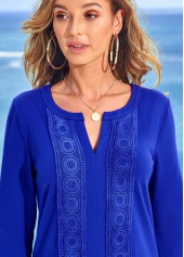 Solid Lace Patchwork Long Sleeve Split Neck T Shirt