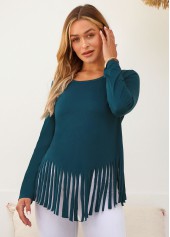 Solid Tassel Long Sleeve Round Neck T Shirt