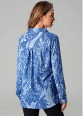 Printed Lace Up Long Sleeve Turndown Collar T Shirt