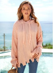 Hooded Collar Long Sleeve Asymmetric Hem Sweater