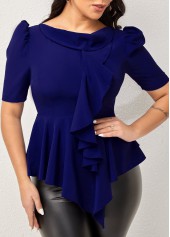 Solid Asymmetric Hem Short Sleeve Blouse