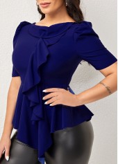 Solid Asymmetric Hem Short Sleeve Blouse