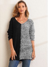 Contrast Long Sleeve V Neck Sweater