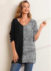 Contrast Long Sleeve V Neck Sweater