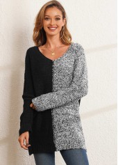 Contrast Long Sleeve V Neck Sweater