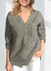 V Neck 3/4 Sleeve Linen T Shirt