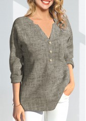 V Neck 3/4 Sleeve Linen T Shirt