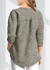 V Neck 3/4 Sleeve Linen T Shirt