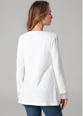 Solid Lace Splicing Long Sleeve V Neck T Shirt