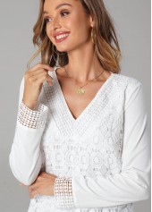Solid Lace Splicing Long Sleeve V Neck T Shirt