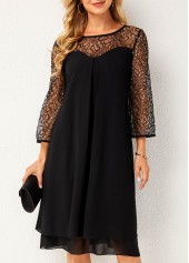 Layered Hem Lace Stitching Round Neck Dress