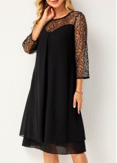 Layered Hem Lace Stitching Round Neck Dress