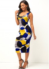Geometric Print Leopard Wide Strap Dress