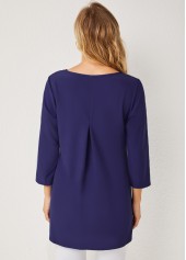 Asymmetric Neck Crossover Hem 3/4 Sleeve T Shirt