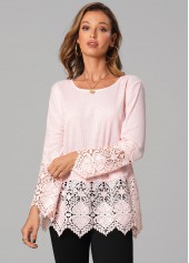 Long Sleeve Lace Stitching Round Neck Valentines T Shirt