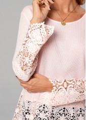Long Sleeve Lace Stitching Round Neck Valentines T Shirt