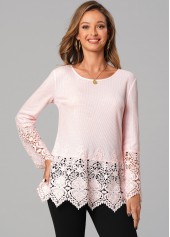 Long Sleeve Lace Stitching Round Neck Valentines T Shirt