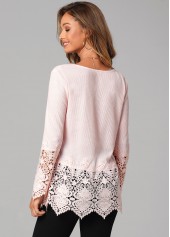 Long Sleeve Lace Stitching Round Neck Valentines T Shirt