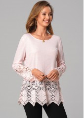 Long Sleeve Lace Stitching Round Neck Valentines T Shirt