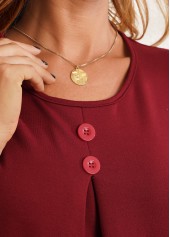 Long Sleeve Decorative Button Round Neck Valentines T Shirt