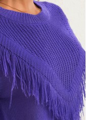 Round Neck Solid Tassel Long Sleeve Sweater