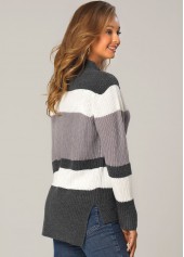Long Sleeve Dip Hem Patchwork Sweater