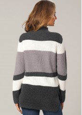 Long Sleeve Dip Hem Patchwork Sweater